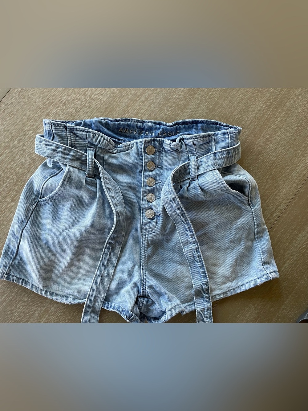 American Eagle Outfitters Paperbag Belted Denim Shorts Button Front Festival Y2K